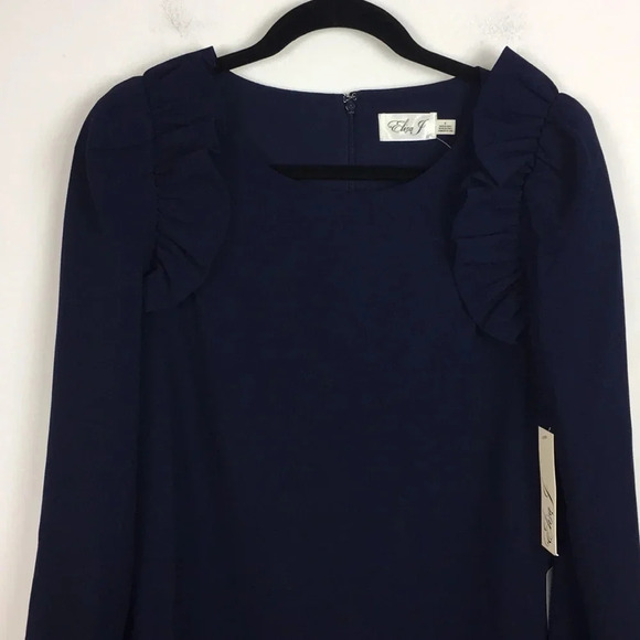 Eliza J Blue Long Sleeve Ruffle Shift Dress Size 6 - Picture 4 of 7